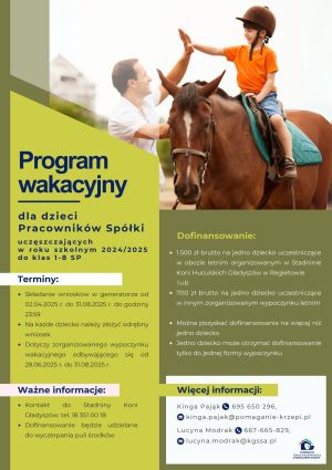 plakat programu wakacyjnego 2025, dziecko na koniu