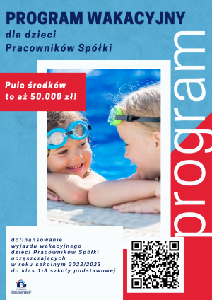 Plakat informujący o Programie Wakacyjnym dla dzieci Pracowników