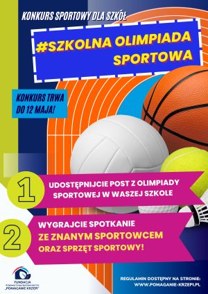 plakat z bieżnią i piłkami do uprawiania różnych dyscyplin sportowych