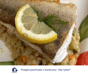 Sandacz z kaszą pęczak i warzywami w sosie cytrynowo-miodowym
