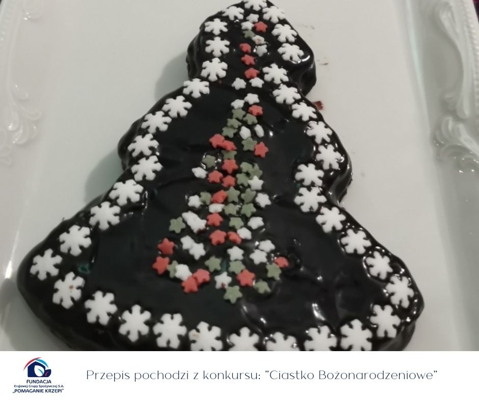 Ciastko w kształcie choinki oblane czekoladą